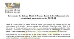 Comunicado del Colegio Oficial de Trabajo Social de Madrid respecto a la estrategia de vacunación contra COVID-19
